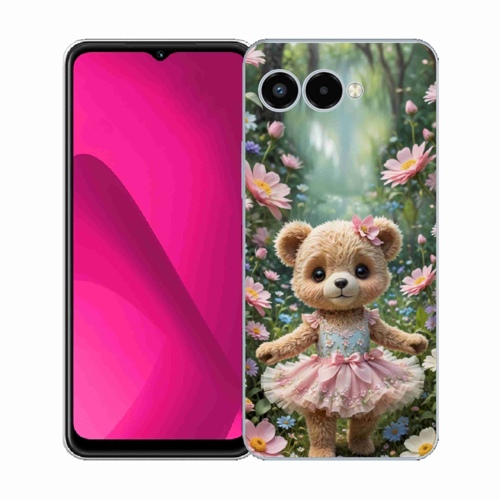 Gél borító mmCase a T phone 3 számára - aranyos mackó virágokban