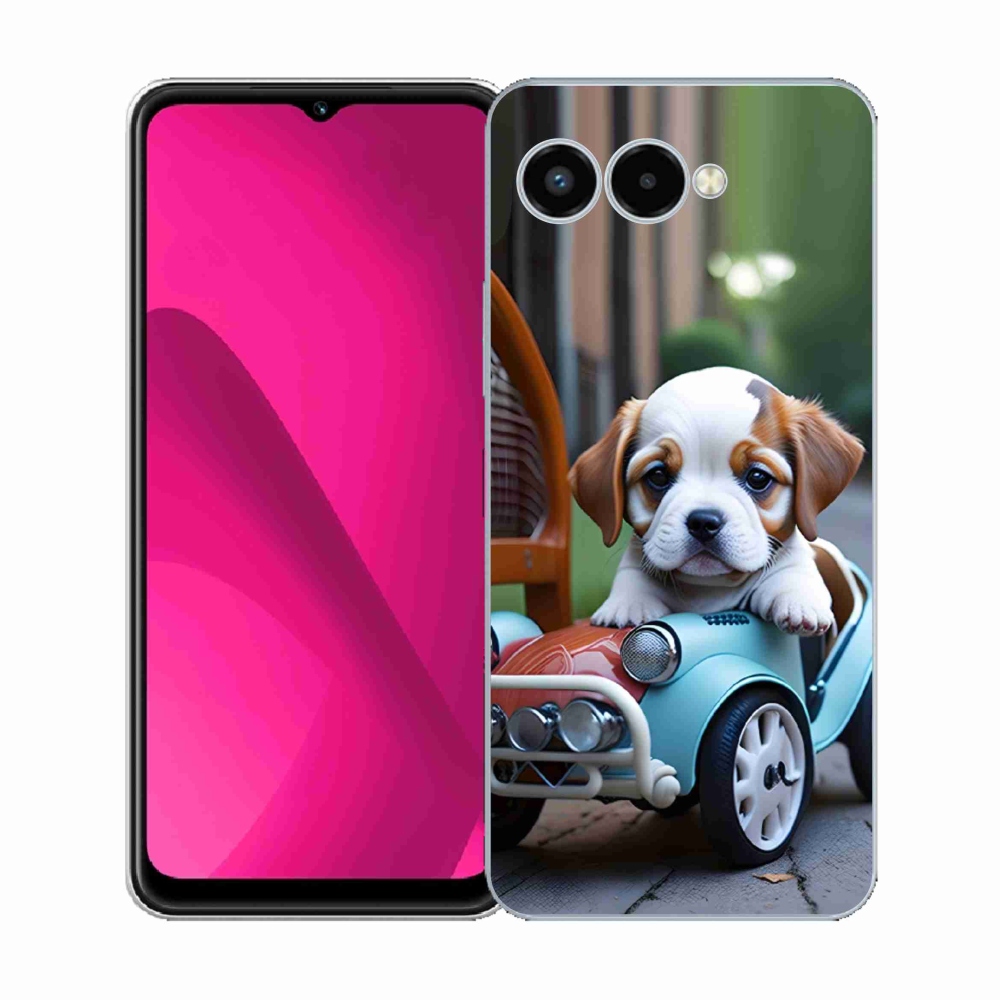 Gél borító mmCase a T phone 3 - kiskutya retro autóban