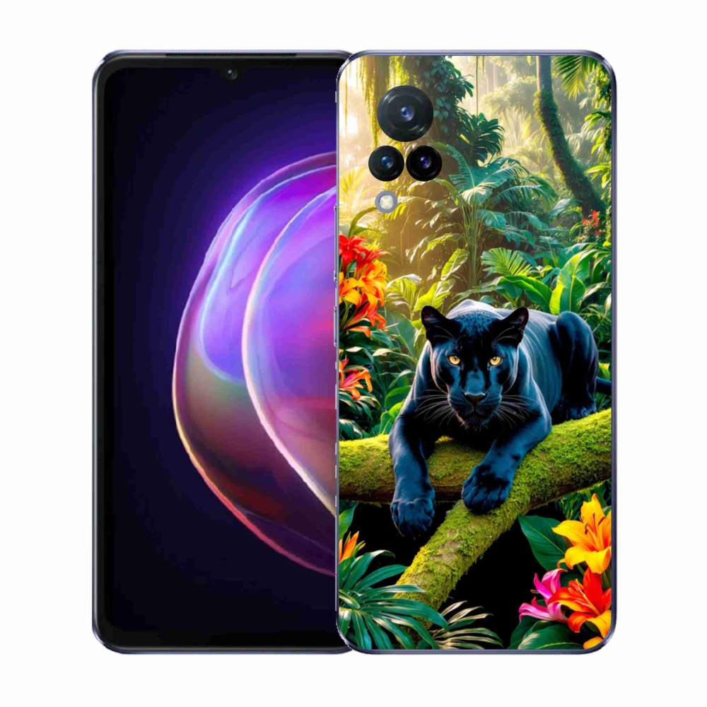 Gélburkolat mmCase a Vivo V21 4G/5G-n - fekete párduc a dzsungelben