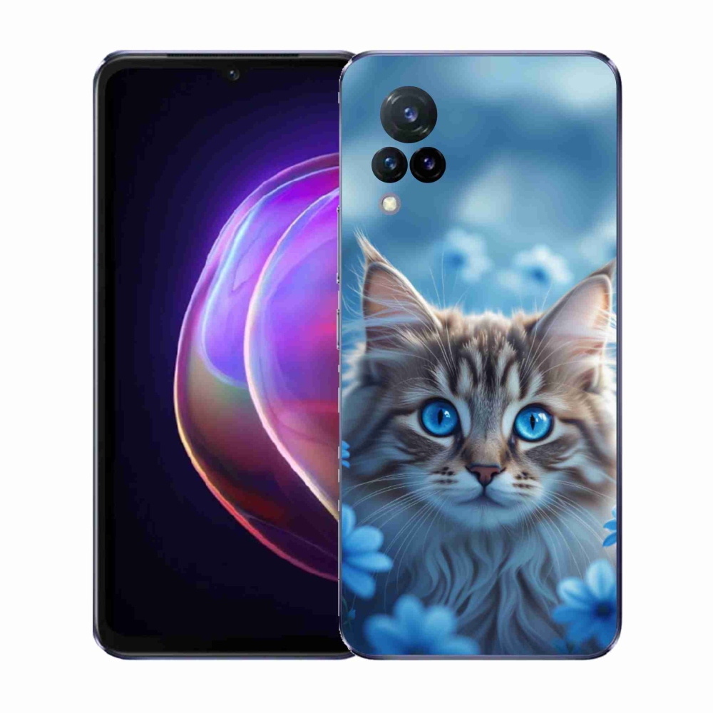 Gél borító mmCase a Vivo V21 4G/5G készülékhez - kék virágos cica