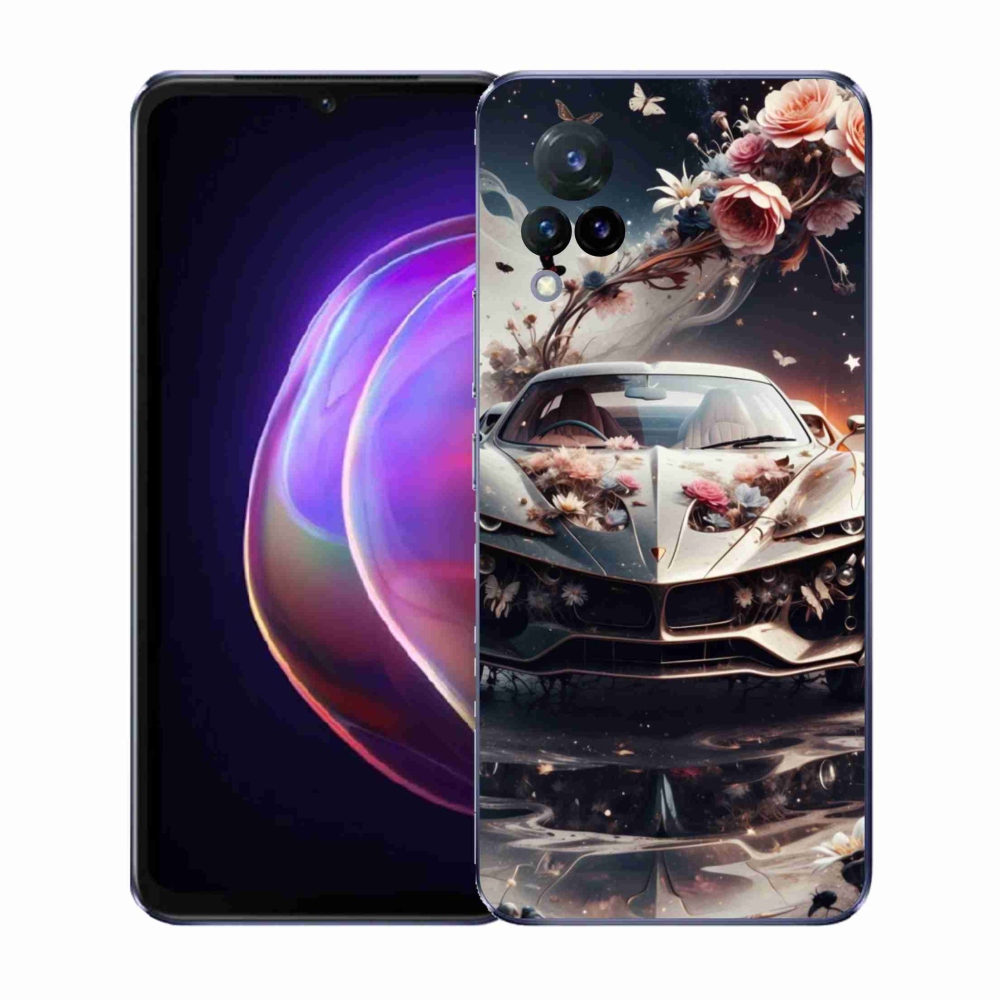 Gél borítás mmCase a Vivo V21 4G/5G-hez - virágos sportkocsihoz