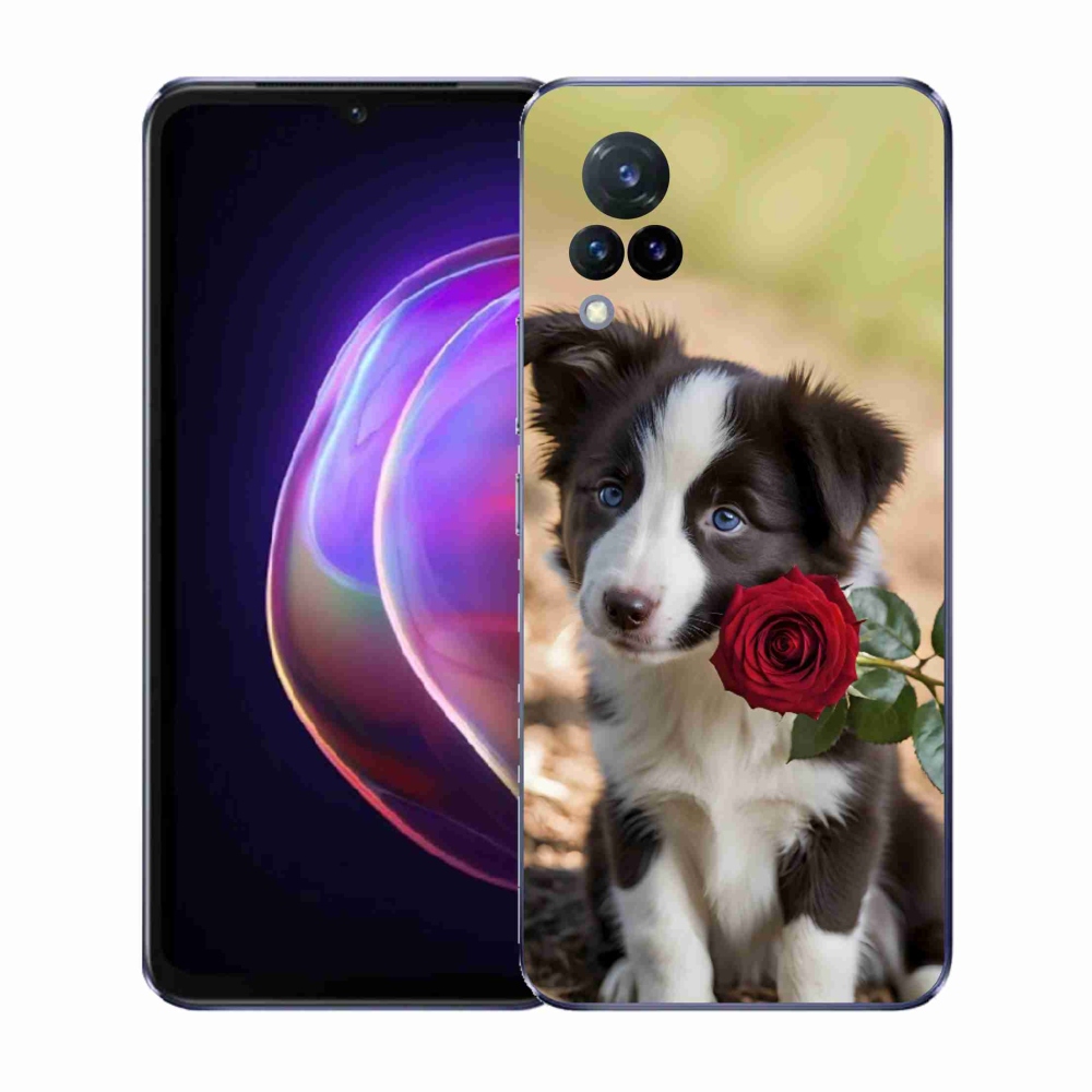 Gél borító mmCase a Vivo V21 4G/5G készülékhez - aranyos border collie rózsával