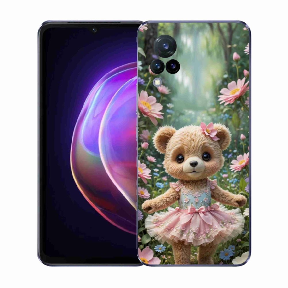 Gél borítás mmCase a Vivo V21 4G/5G-hez - aranyos mackó virágokkal