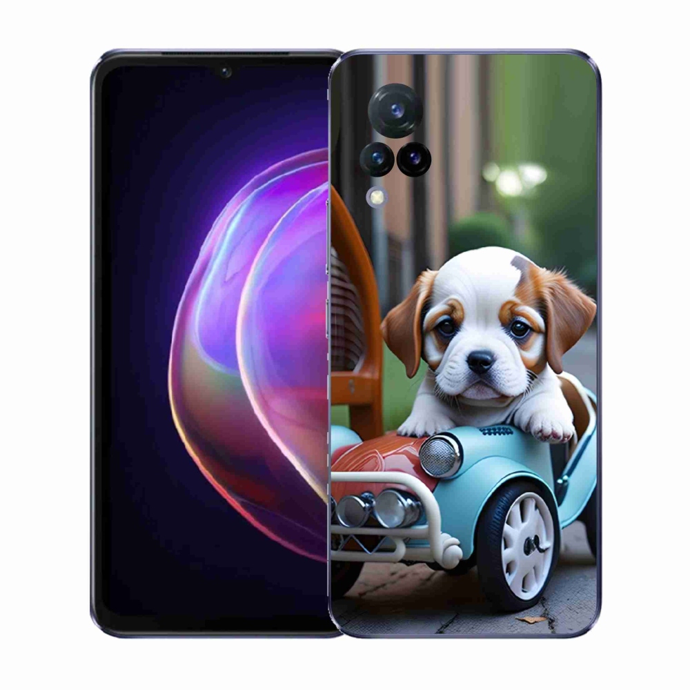 Gél borító mmCase a Vivo V21 4G/5G-hez - kiskutya a retro autóban