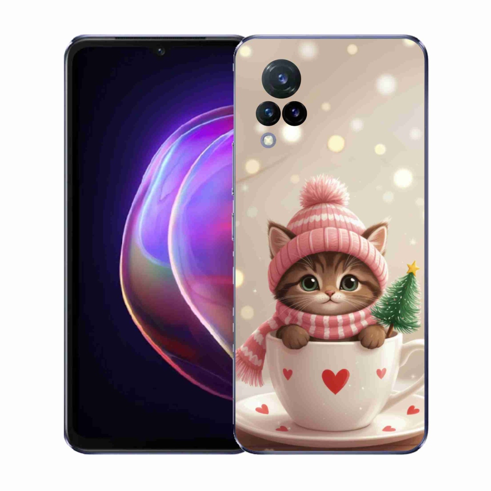 Gél borítás mmCase a Vivo V21 4G/5G készülékhez - Karácsonyi cica a csészében