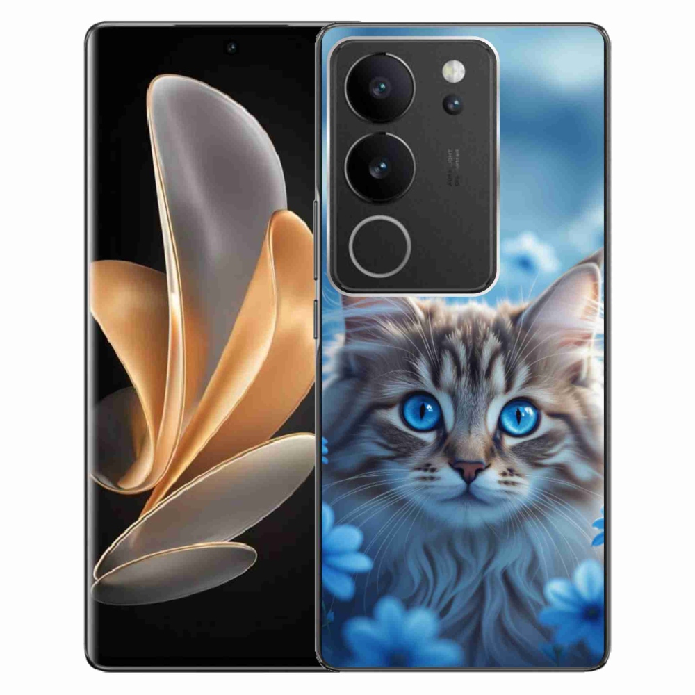 mmCase gél tok a Vivo V29 5G-hez – kiscica kék virágok között