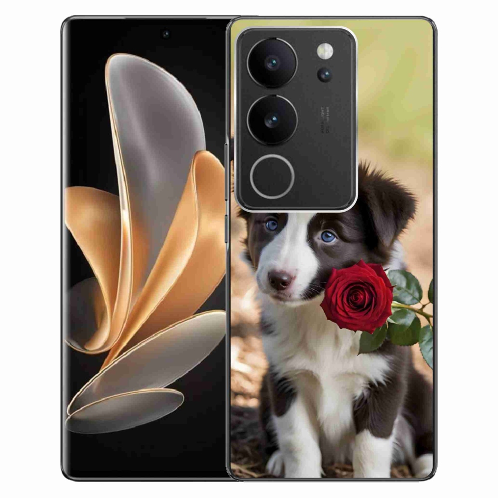 mmCase gél tok a Vivo V29 5G-hez – aranyos border collie rózsával