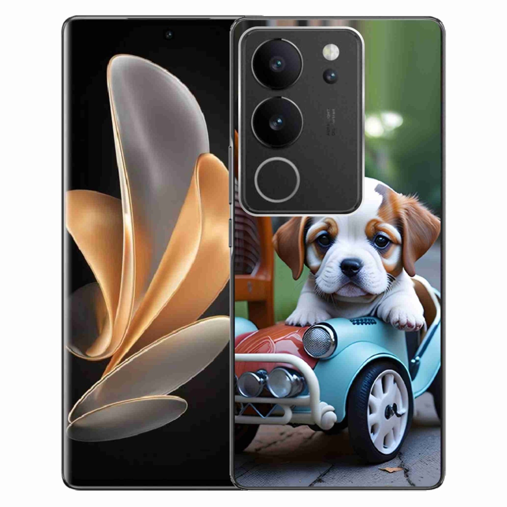 mmCase géltok a Vivo V29 5G-hez – kiskutya egy retro autóban