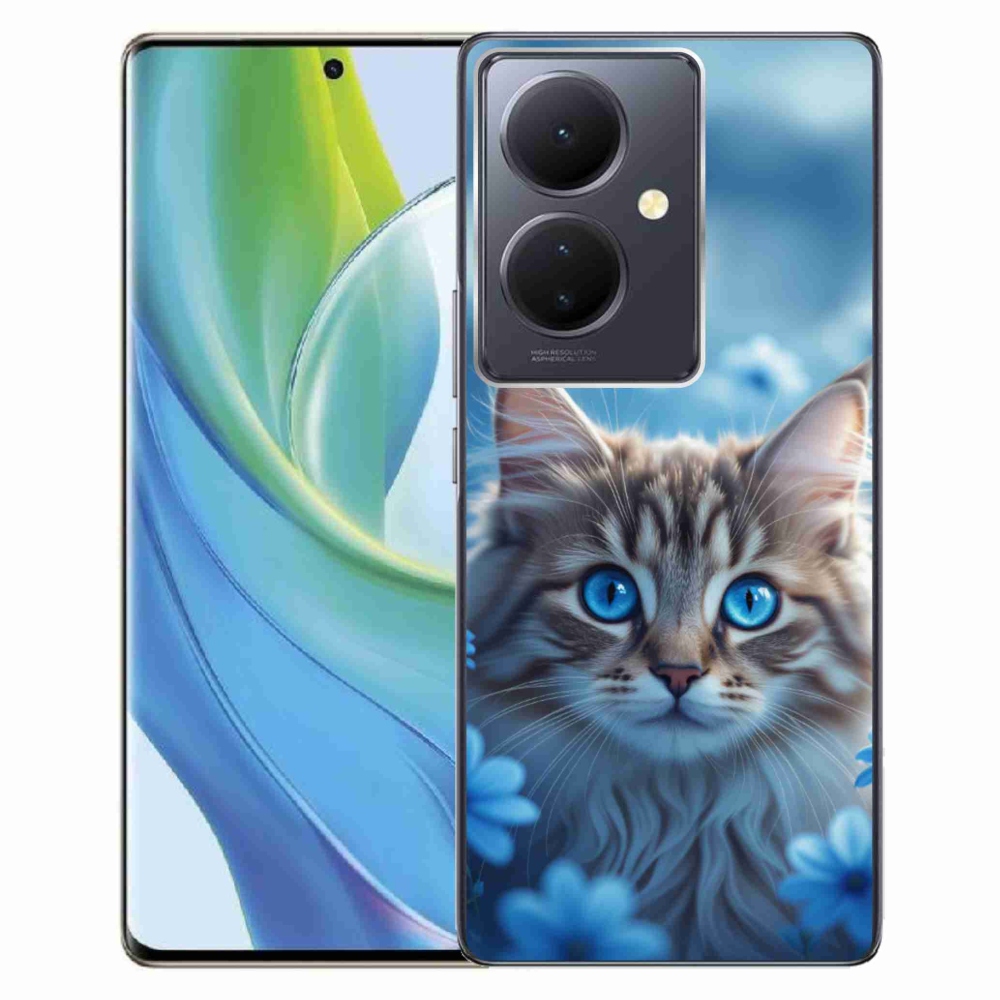 mmCase gél tok a Vivo V29 Lite 5G-hez – kiscica kék virágok között