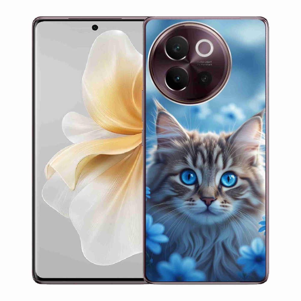 mmCase gél tok a Vivo V40 Lite 5G-hez – kiscica kék virágok között
