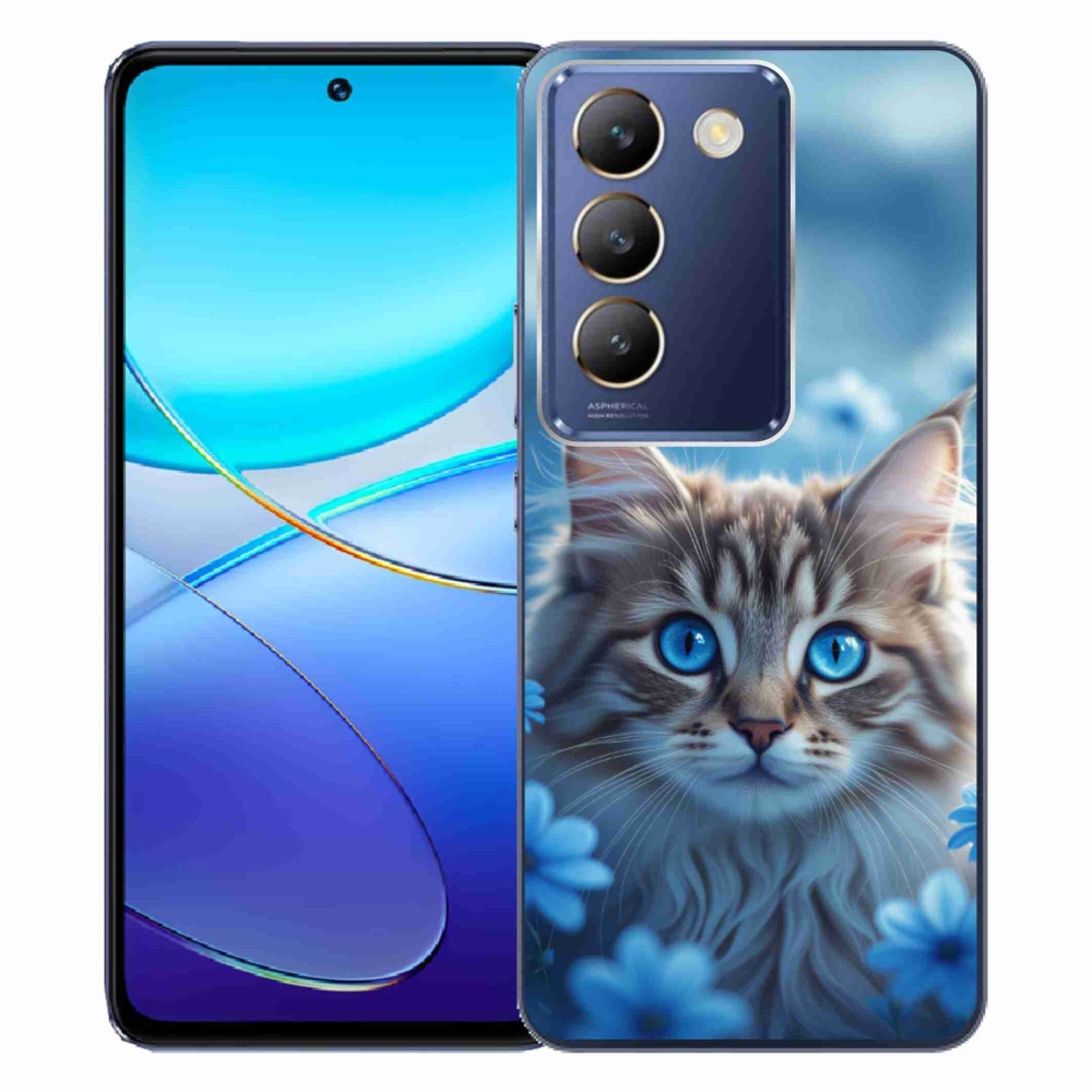 mmCase gél tok a Vivo V40 SE/5G-hez – kiscica kék virágok között