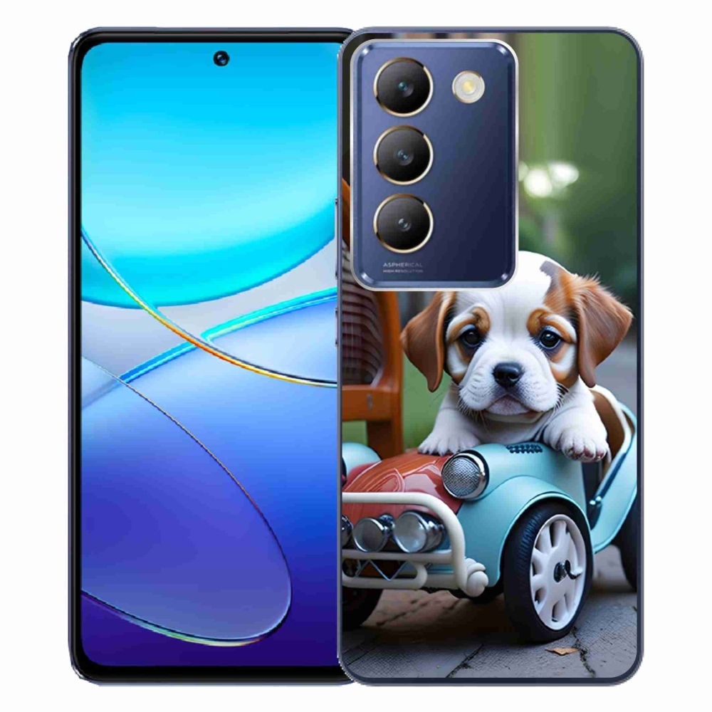mmCase géltok a Vivo V40 SE/5G-hez – kiskutya egy retro autóban
