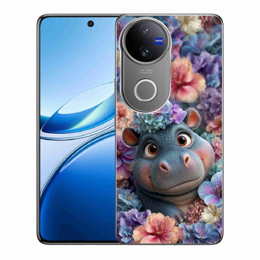 mmCase géltok a Vivo V50 5G-hez – virágokkal díszített kis víziló