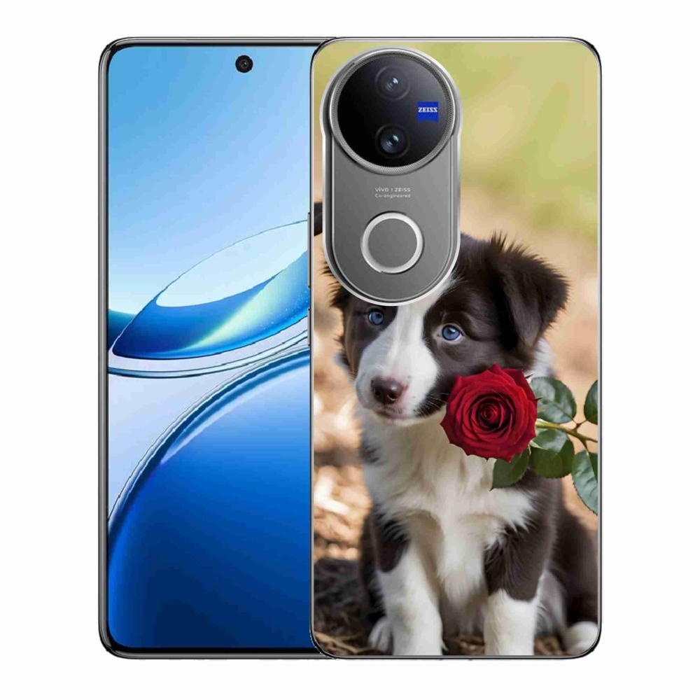 mmCase gél tok a Vivo V50 5G-hez – aranyos border collie rózsával