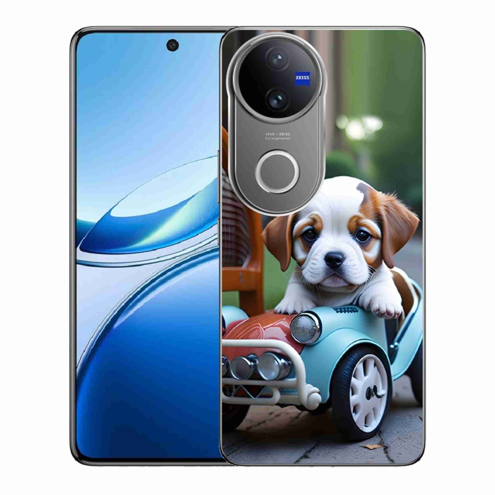 mmCase géltok a Vivo V50 5G-hez – kiskutya egy retro autóban