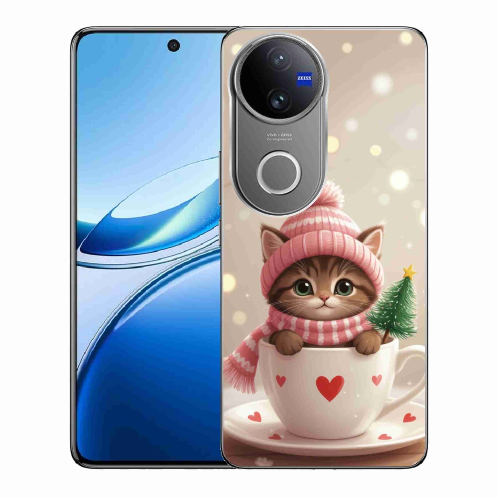 mmCase géltok a Vivo V50 5G-hez – karácsonyi cica csészében
