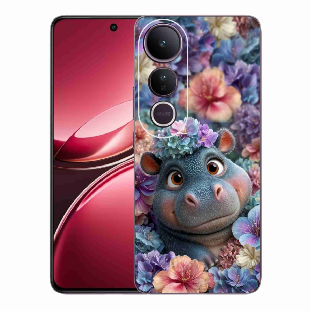 mmCase géltok a Vivo V50 Lite 4G/5G-hez – virágok között úszó kis víziló