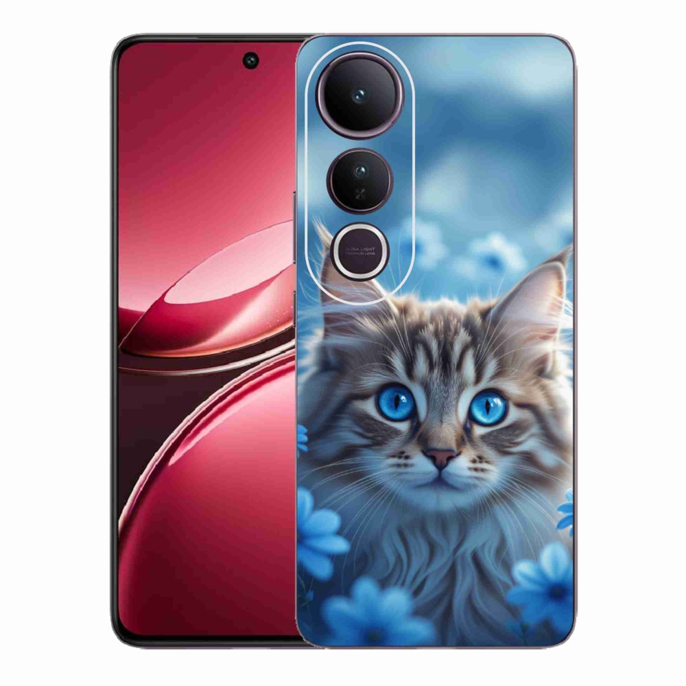 mmCase gél tok a Vivo V50 Lite 4G/5G-hez – kiscica kék virágok között