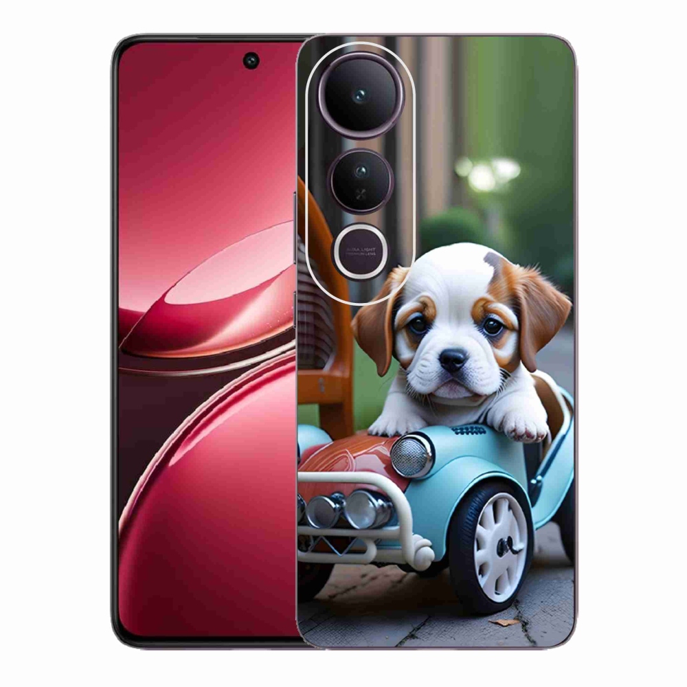 mmCase géltok a Vivo V50 Lite 4G/5G-hez – kiskutya retro autóban