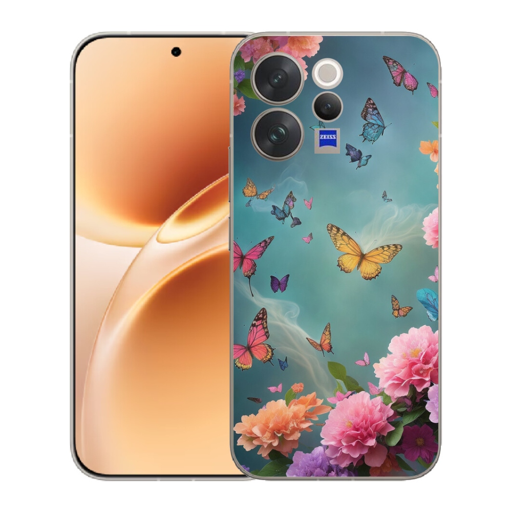 mmCase gél tok a Vivo V70-hez – színes virágok és pillangók
