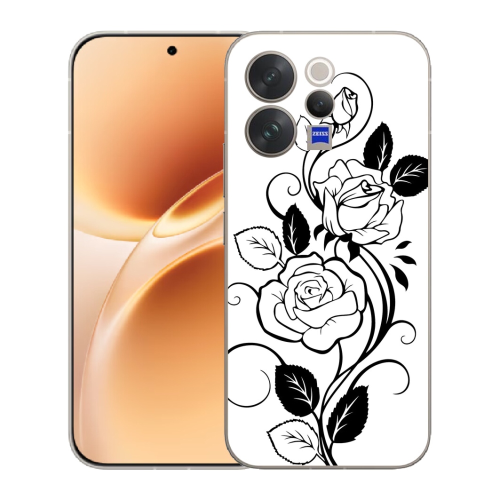 mmCase géltok a Vivo V70-hez – fekete-fehér rózsa