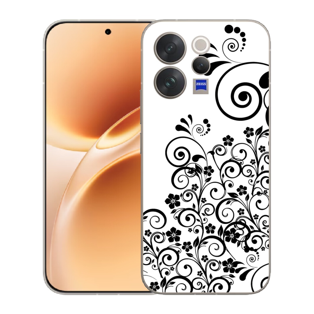 mmCase gél tok a Vivo V70-hez – fekete-fehér virágminták