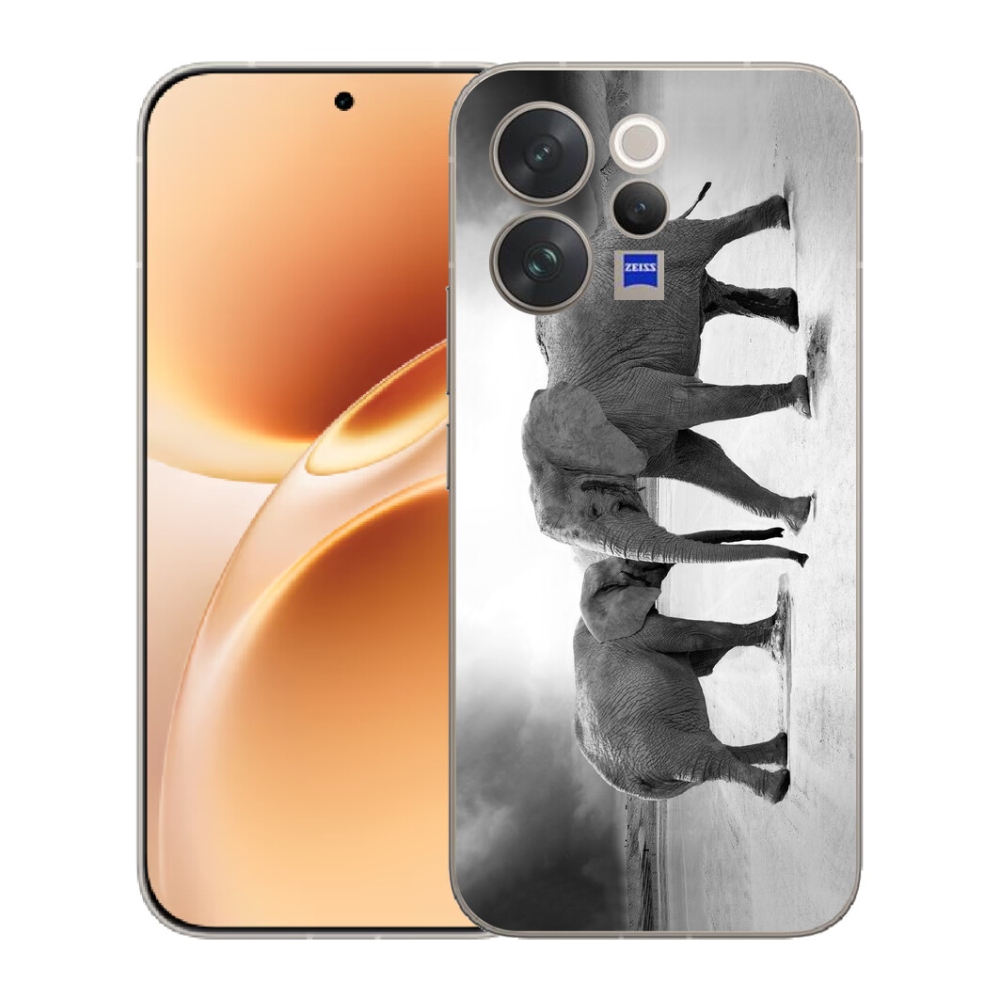 mmCase gél tok a Vivo V70-hez – fekete-fehér elefántok