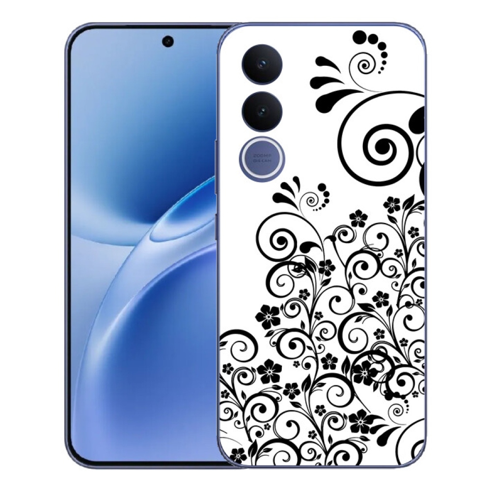 mmCase gél tok a Vivo V70 FE-hez – fekete-fehér virágminták