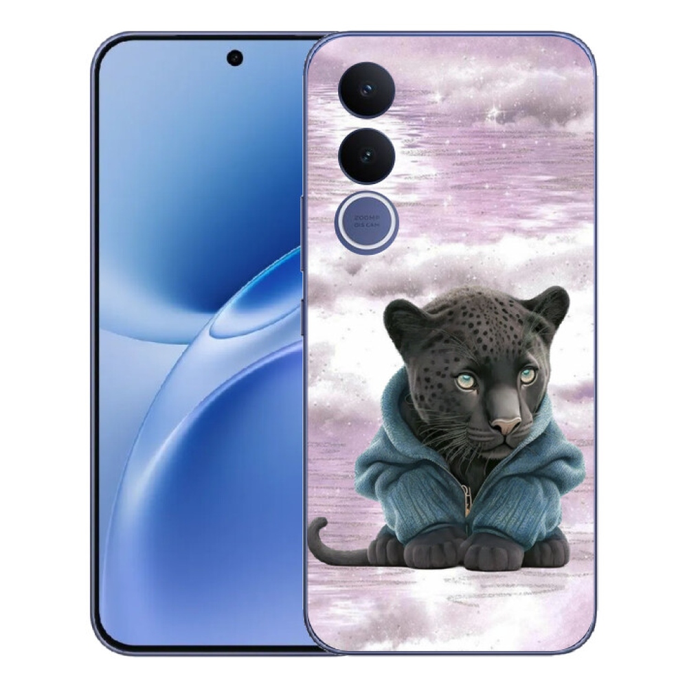 mmCase gél tok a Vivo V70 FE-hez – fekete párduc pulóverben