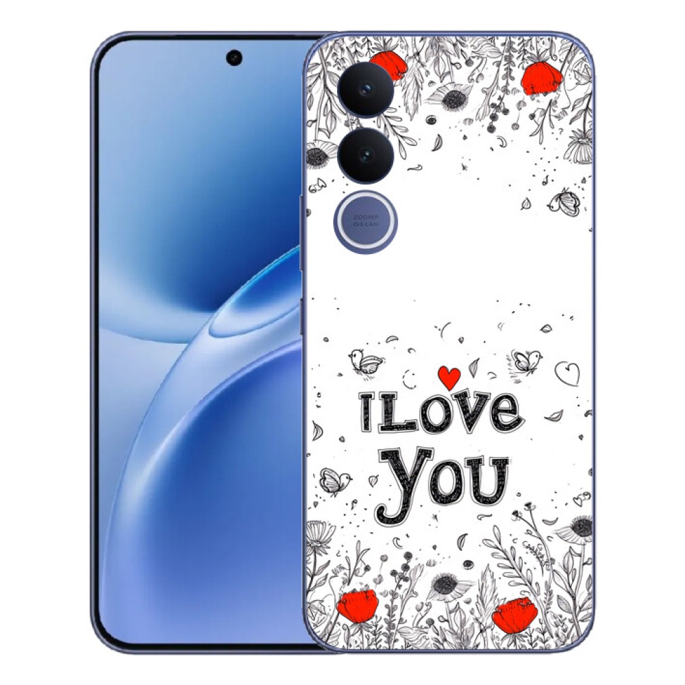 mmCase gélhuzat a Vivo V70 FE-hez – „I love you” fehér háttérrel