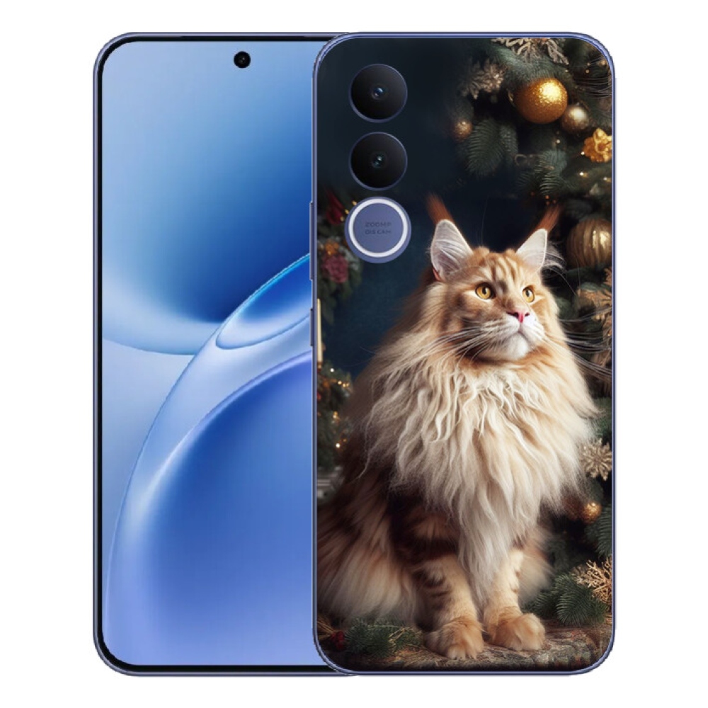 mmCase géltok a Vivo V70 FE-hez – macska a karácsonyfa mellett