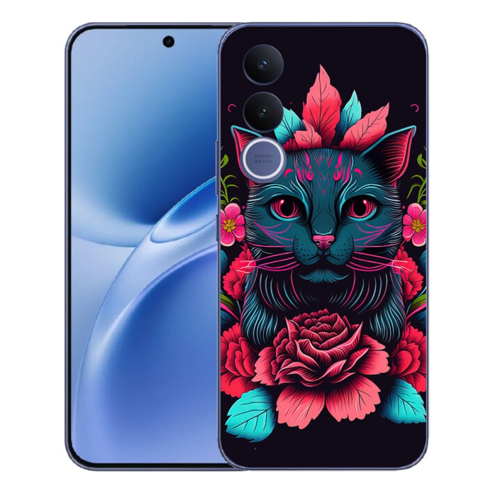 mmCase géltok a Vivo V70 FE-hez – virágok és macska