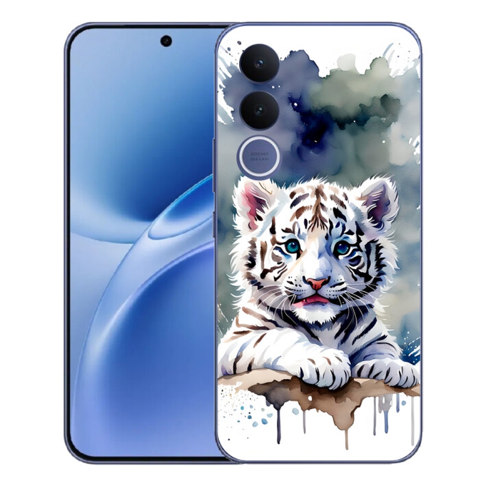 mmCase gélhuzat a Vivo V70 FE-hez – fehér tigris kölyök