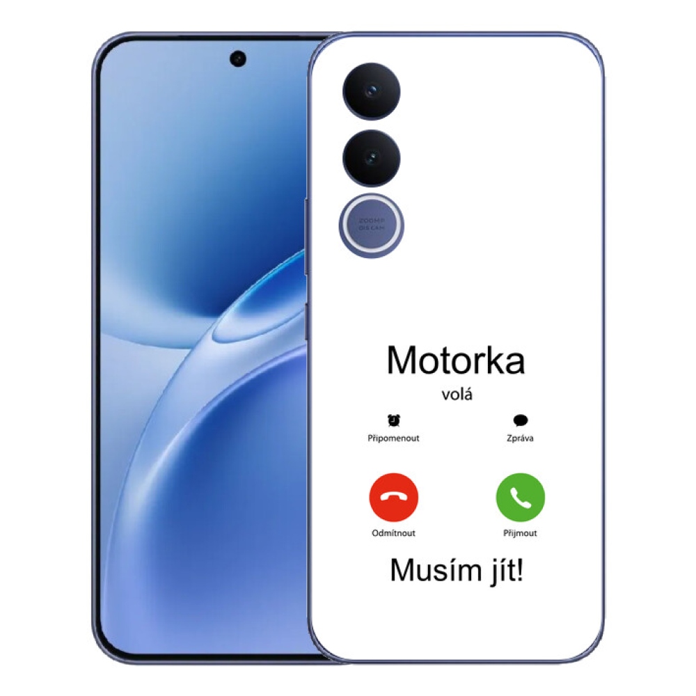mmCase gél tok a Vivo V70 FE-hez – „A motor hív” fehér háttérrel