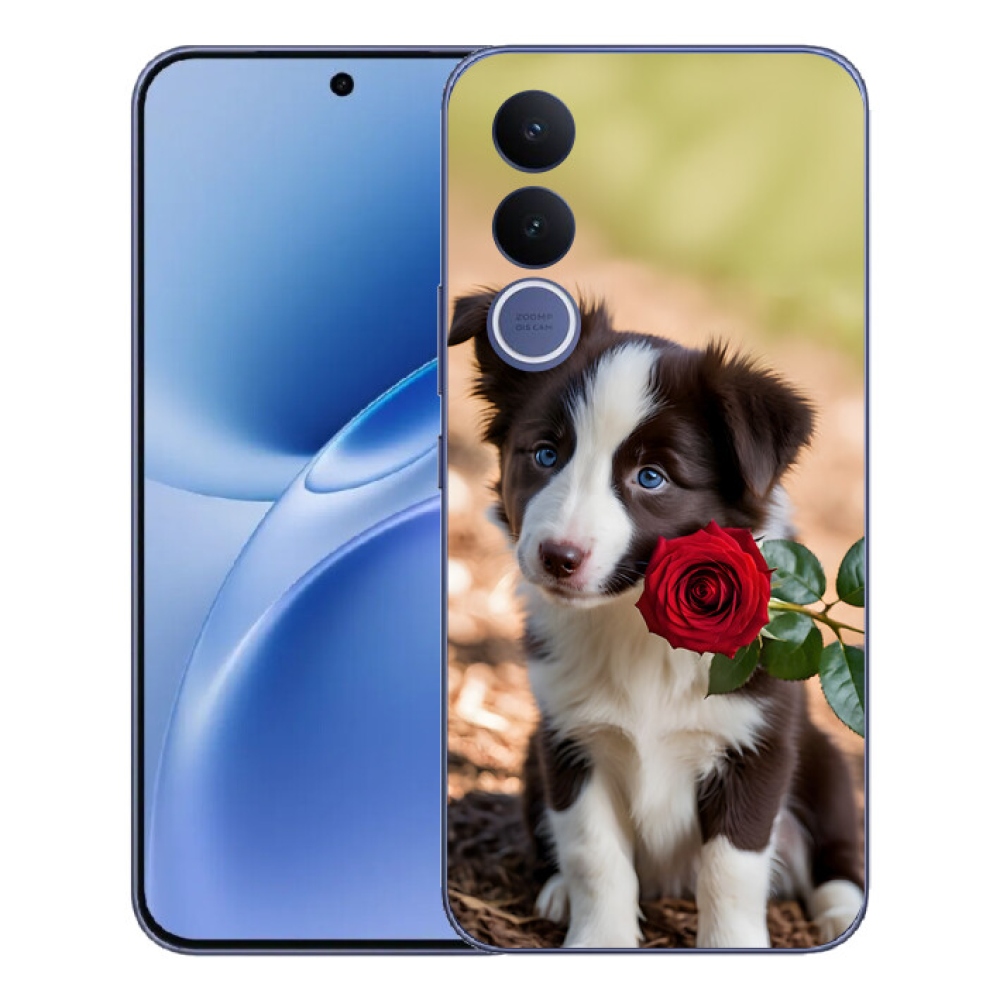 mmCase gél tok a Vivo V70 FE-hez – aranyos border collie rózsával