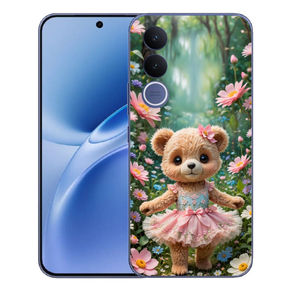 mmCase gél tok a Vivo V70 FE-hez – aranyos mackó virágok között
