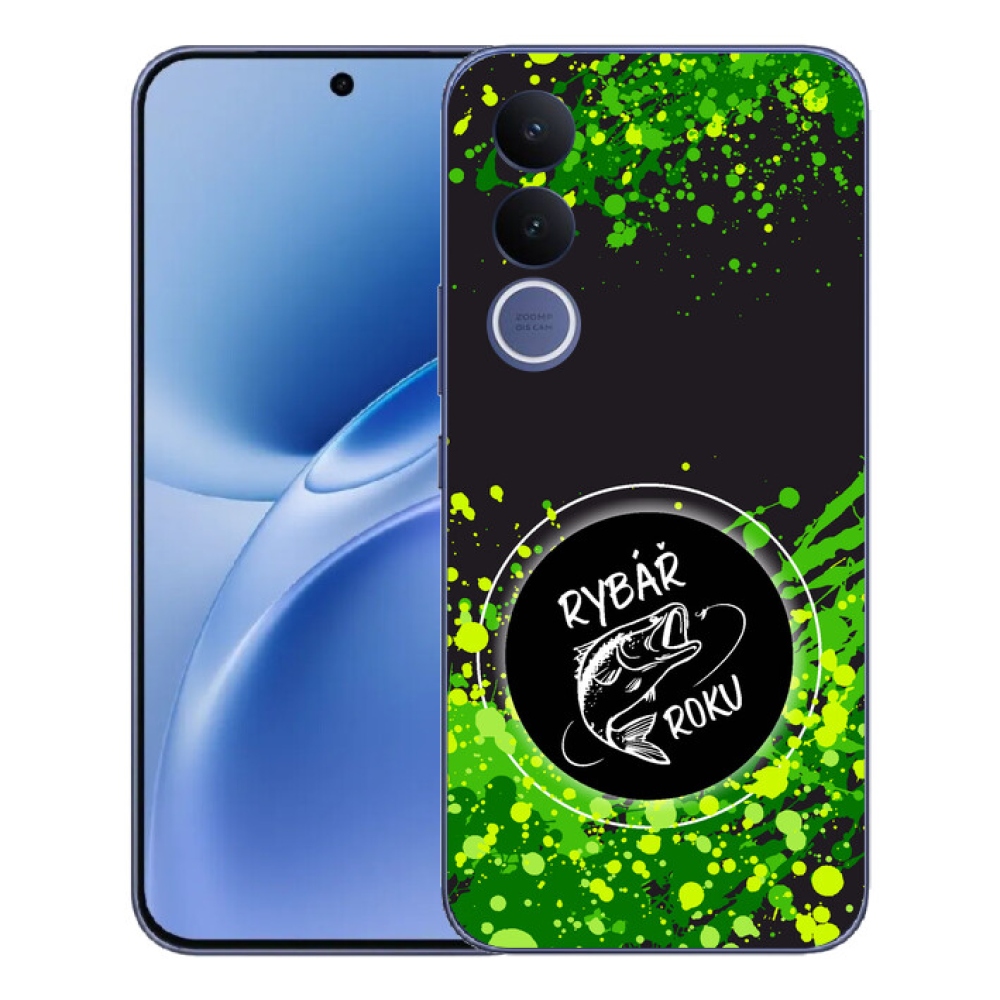 mmCase gél tok a Vivo V70 FE-hez – „Az év horgásza” fekete háttérrel