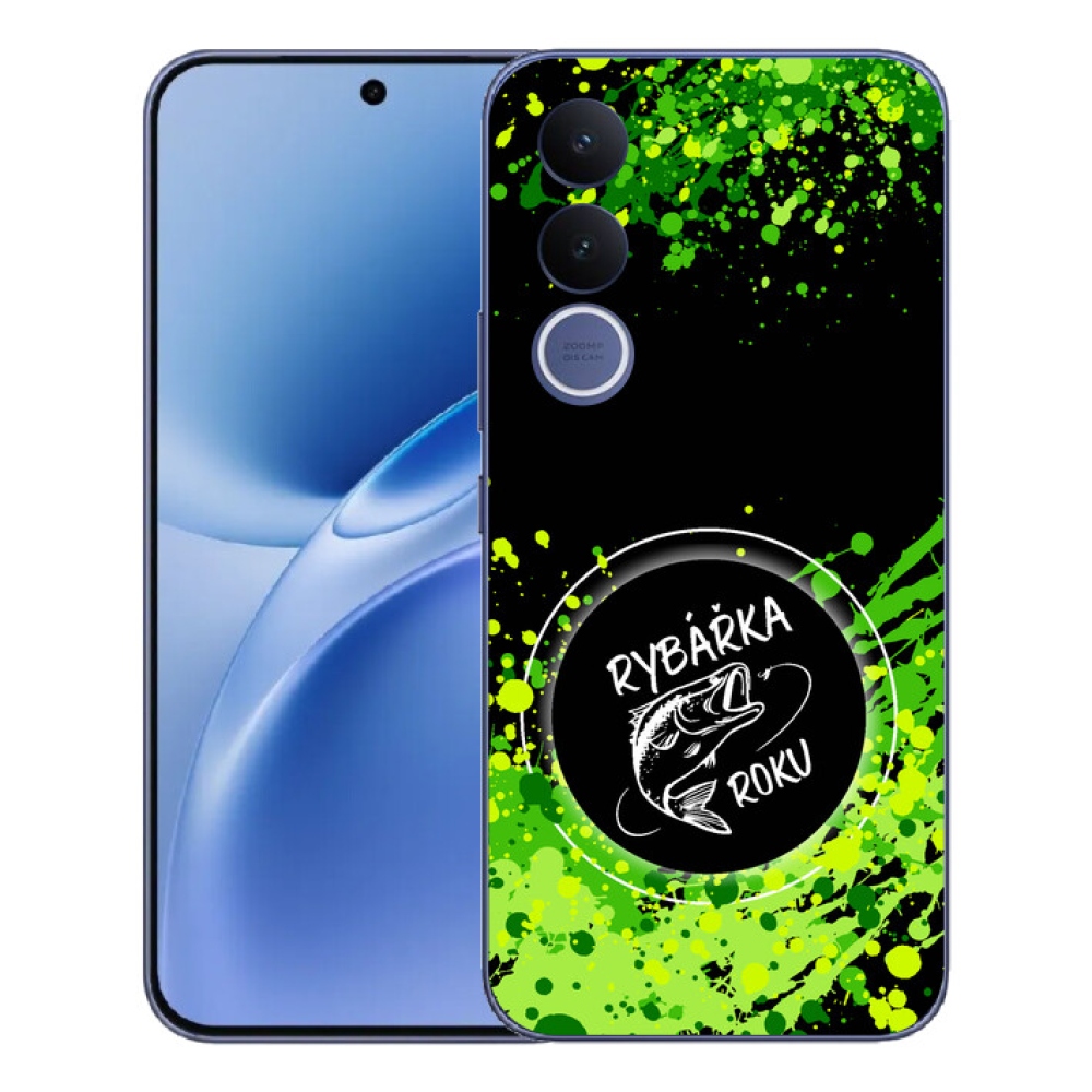 mmCase gél tok a Vivo V70 FE-hez – „Az év horgásznője” fekete háttérrel