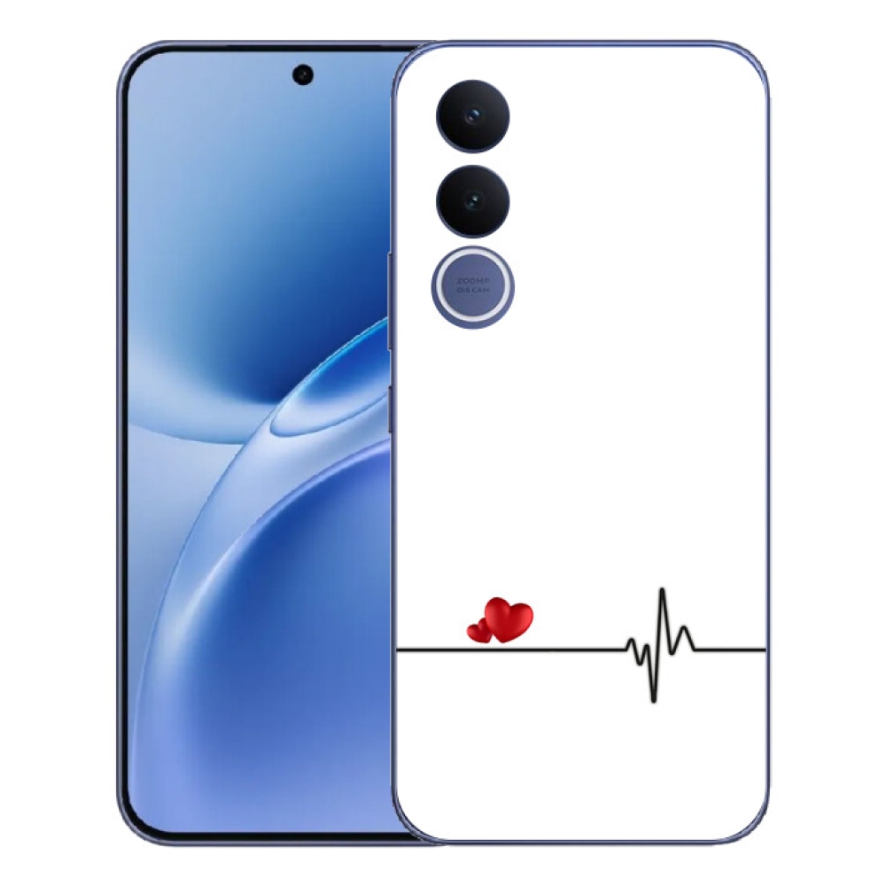 mmCase géltok a Vivo V70 FE-hez – szív és pulzus fehér háttérrel