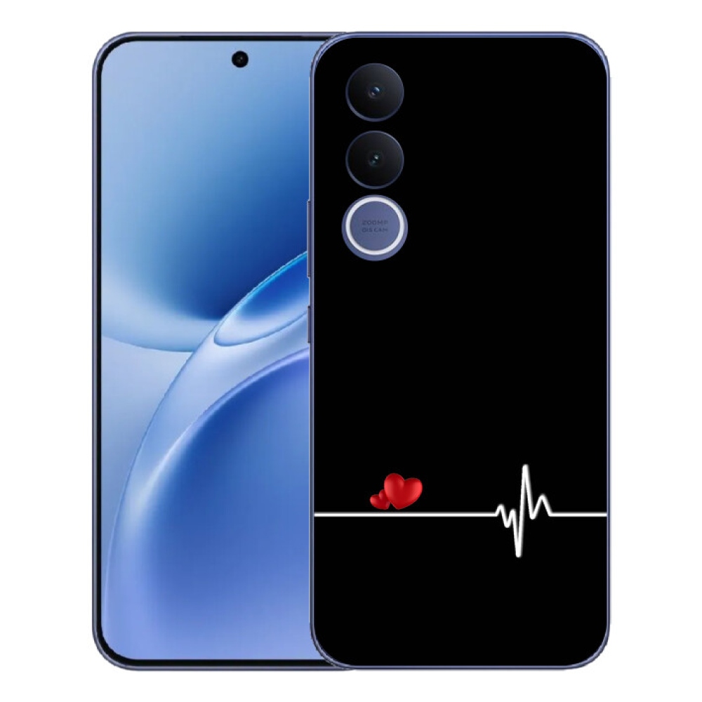 mmCase géltok a Vivo V70 FE-hez – szív és pulzus fekete háttérrel