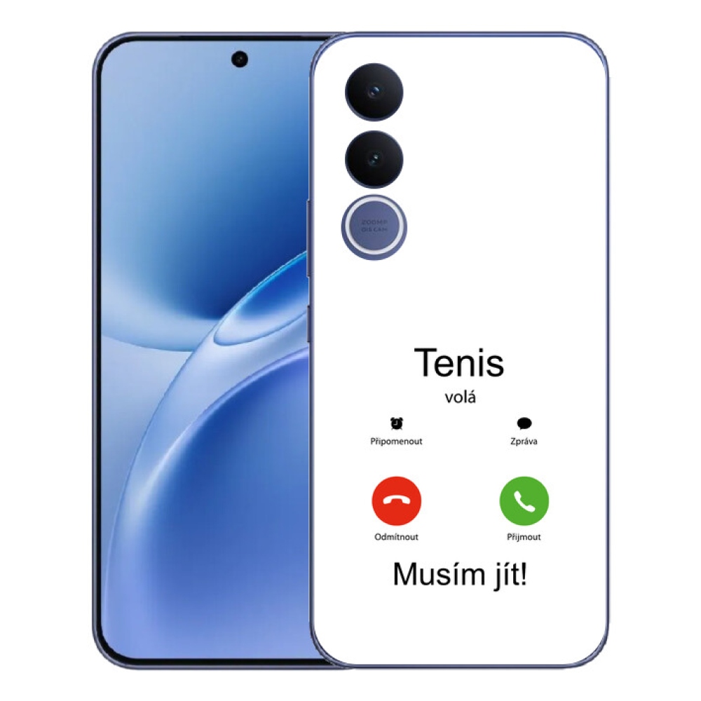 mmCase géltok a Vivo V70 FE-hez – „Tenisz hív” fehér háttérrel