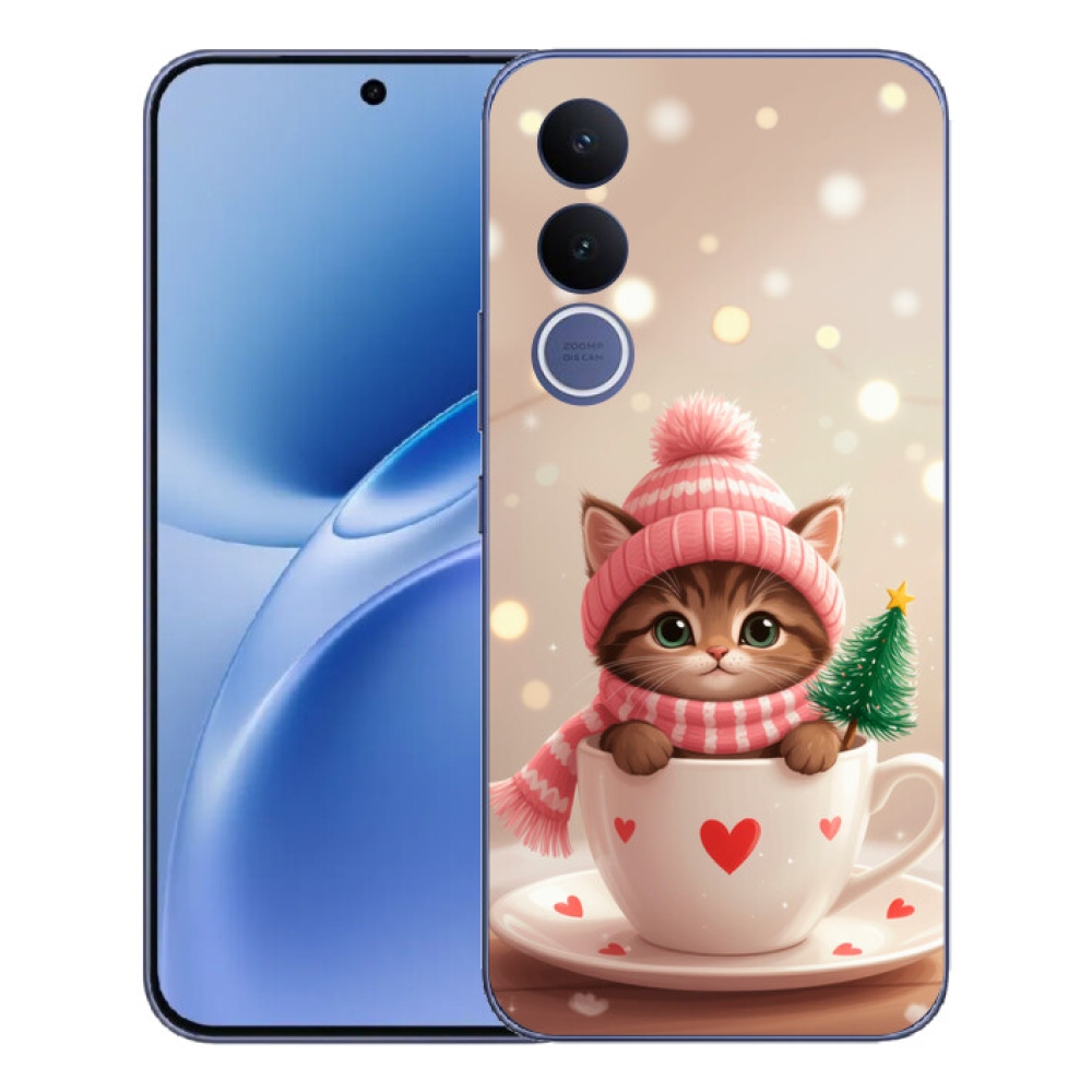 mmCase gél tok a Vivo V70 FE-hez – karácsonyi cica egy csészében