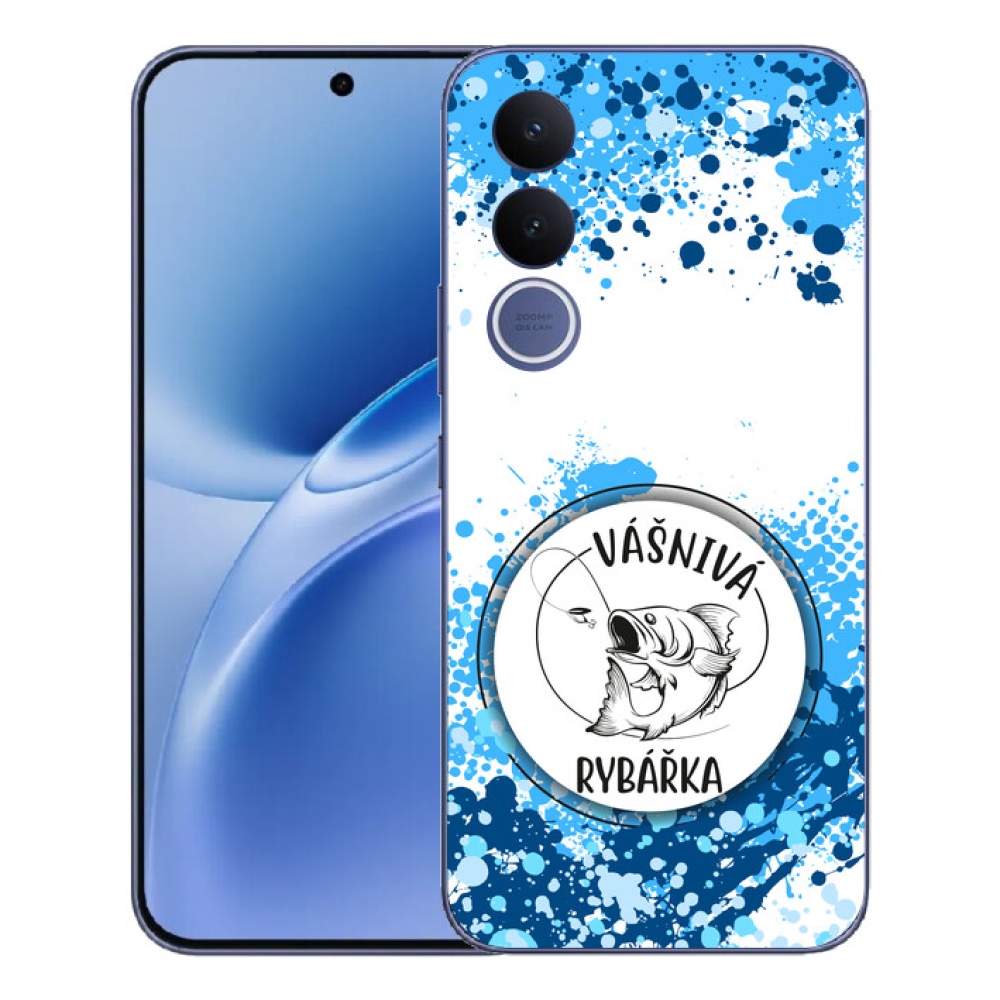 mmCase gél tok a Vivo V70 FE-hez – szenvedélyes horgász, fehér háttérrel
