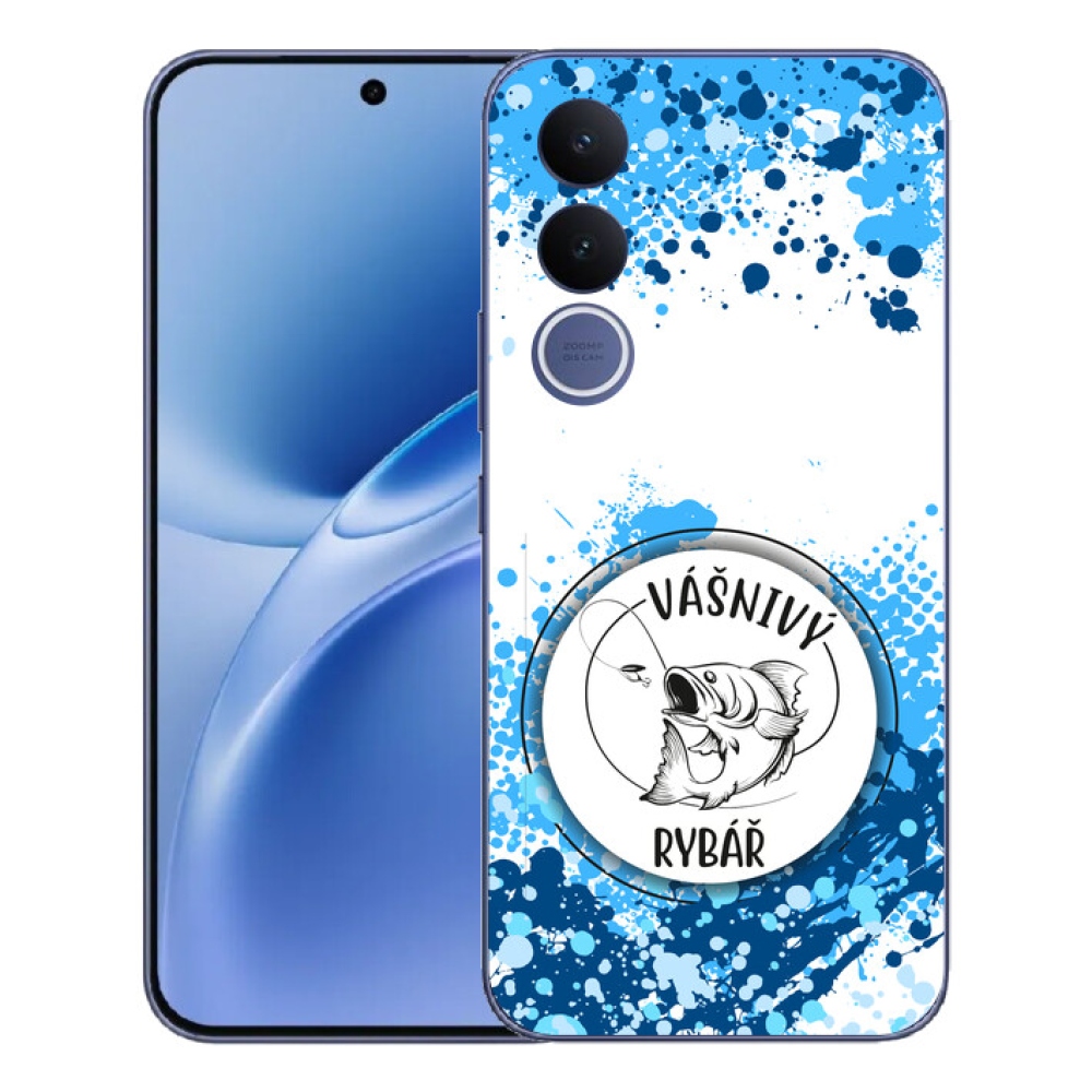 mmCase gél tok a Vivo V70 FE-hez – szenvedélyes horgász, fehér háttérrel