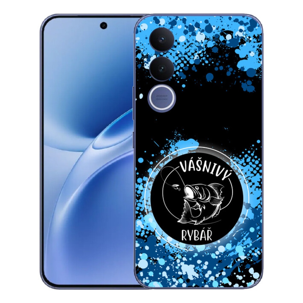 mmCase gél tok a Vivo V70 FE-hez – szenvedélyes horgász, fekete háttérrel
