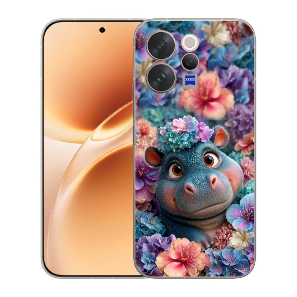 mmCase géltok a Vivo V70-hez – virágokkal díszített kis víziló