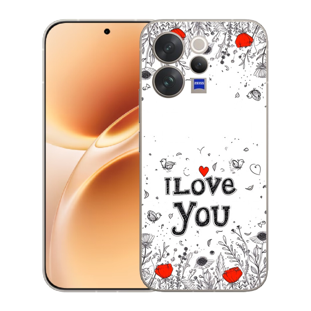 mmCase gélhuzat a Vivo V70-hez – „I love you” fehér háttérrel