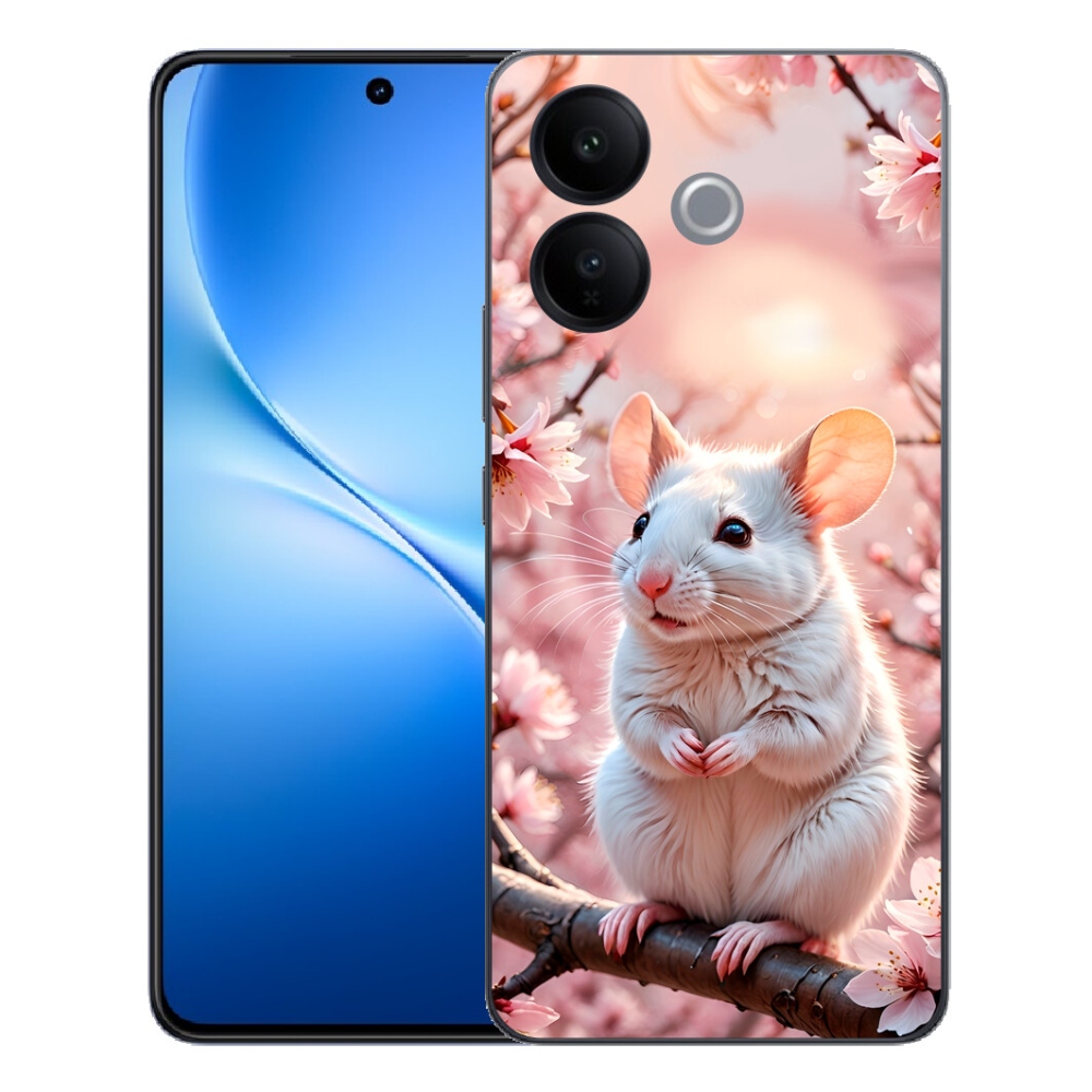 mmCase gél tok a Vivo V70 Lite 5G-hez – fehér egér egy ágon