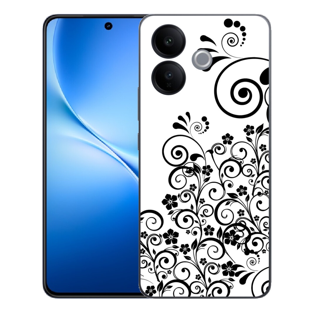 mmCase gél tok a Vivo V70 Lite 5G-hez – fekete-fehér virágminták