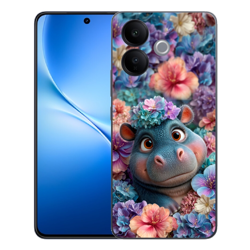 mmCase géltok a Vivo V70 Lite 5G-hez – virágokkal díszített kis víziló